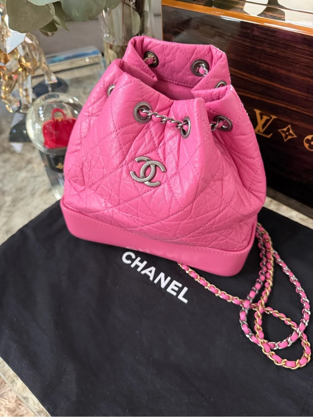 CHANEL Hot Pink Quilted Leather Drawstring Bucket Bag